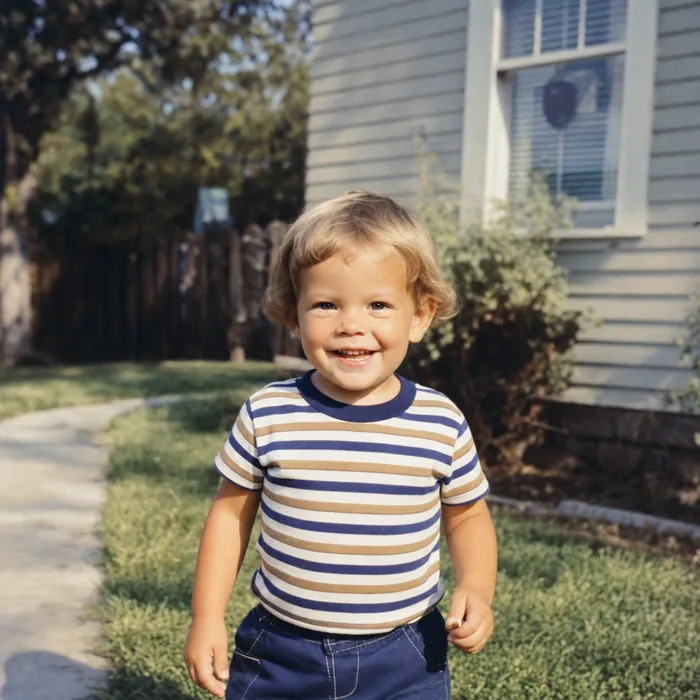 A restored 1974 color snapshot of a toddler, color corrected